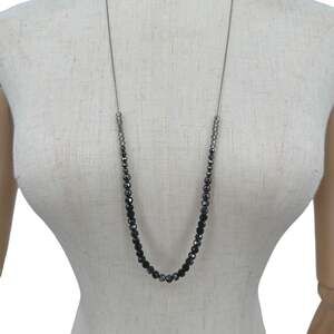 LOFT Long Necklace Beaded Chain Silver Tone Black and Gray Beads 33 Inch